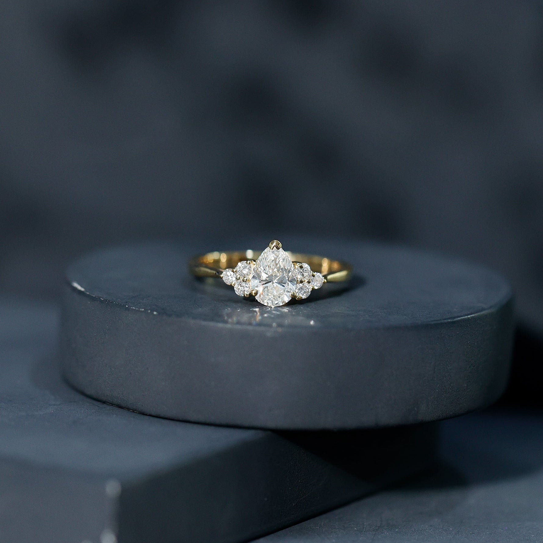 Pear Cut Lab Grown Diamond Trio Engagement Ring