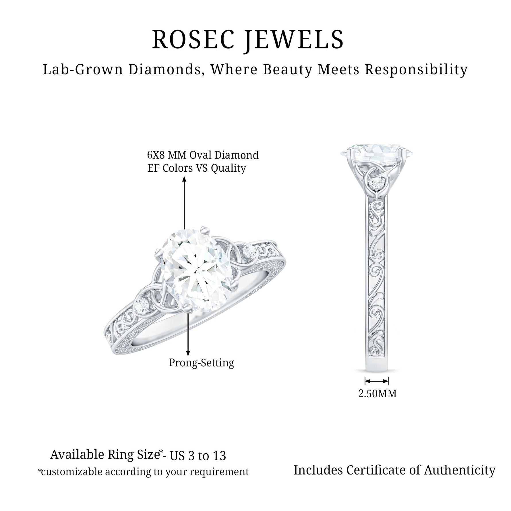 Antique Style Oval Shape Lab Grown Diamond Solitaire Celtic Knot Ring