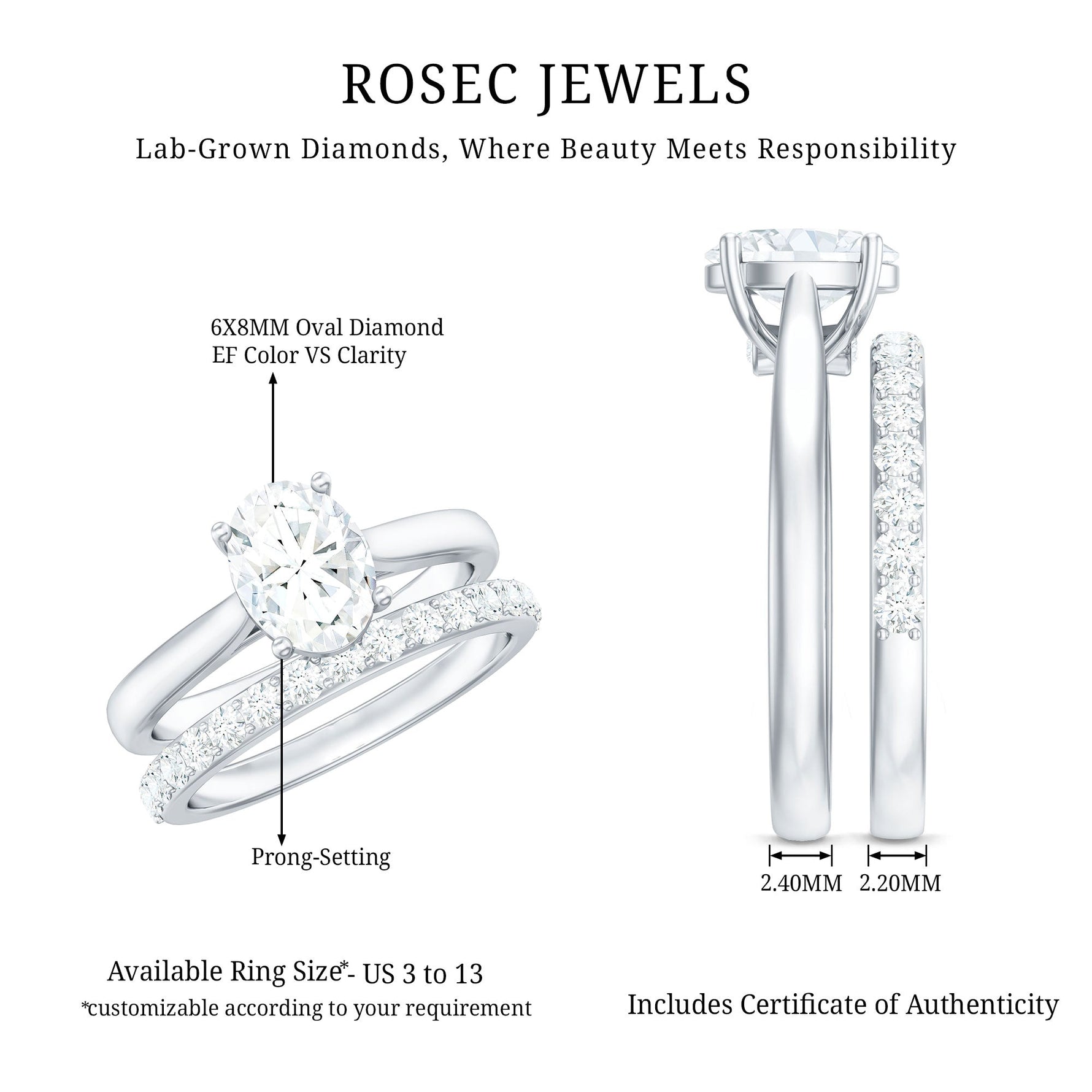 Oval Shape Solitaire Lab Grown Diamond Bridal Ring Set