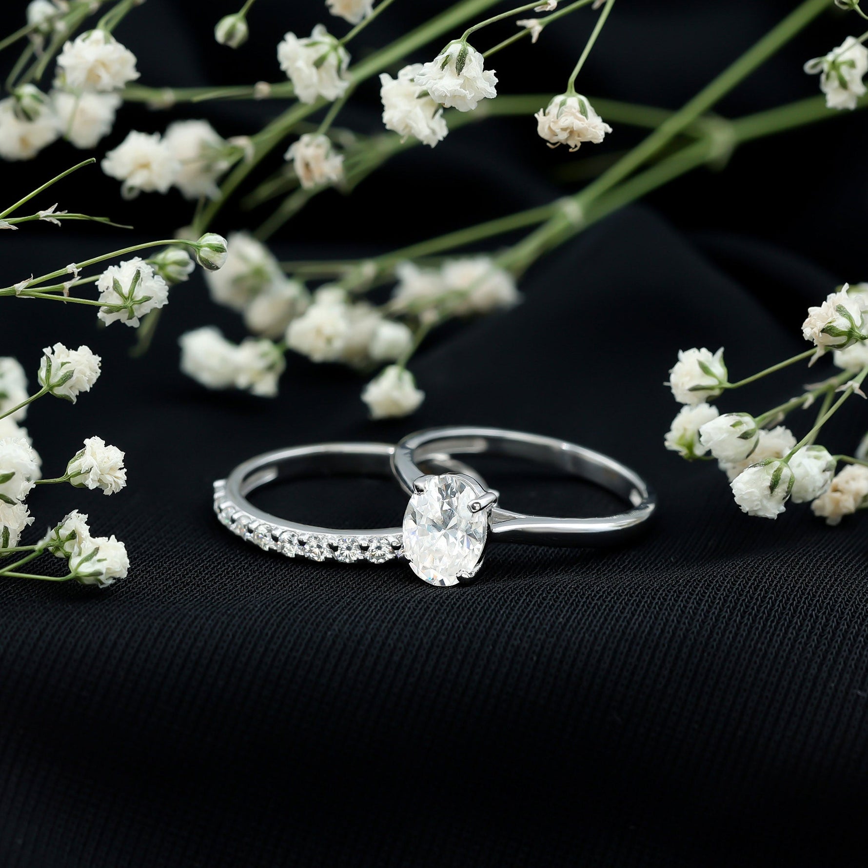 Oval Shape Solitaire Lab Grown Diamond Bridal Ring Set