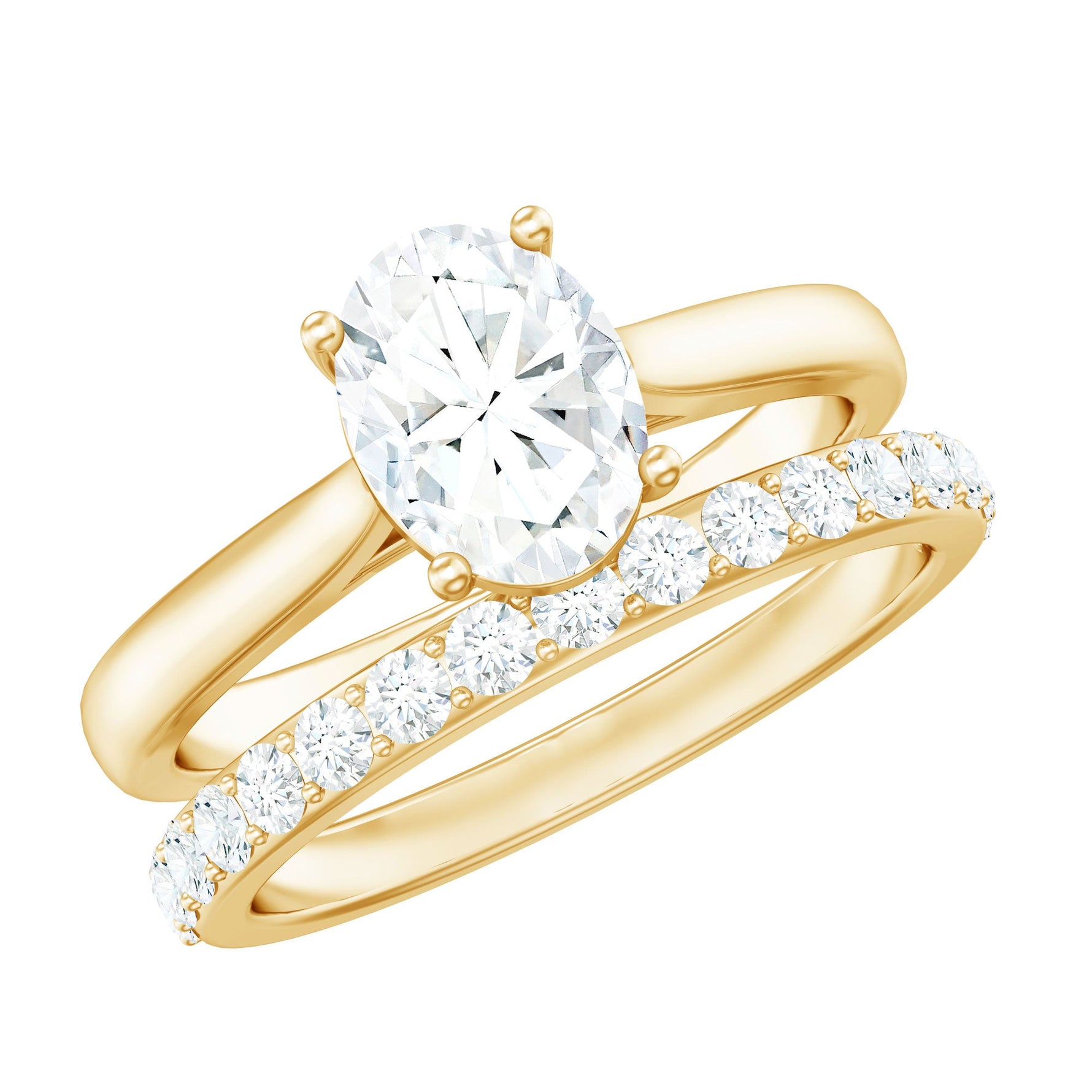 Oval Shape Solitaire Lab Grown Diamond Bridal Ring Set