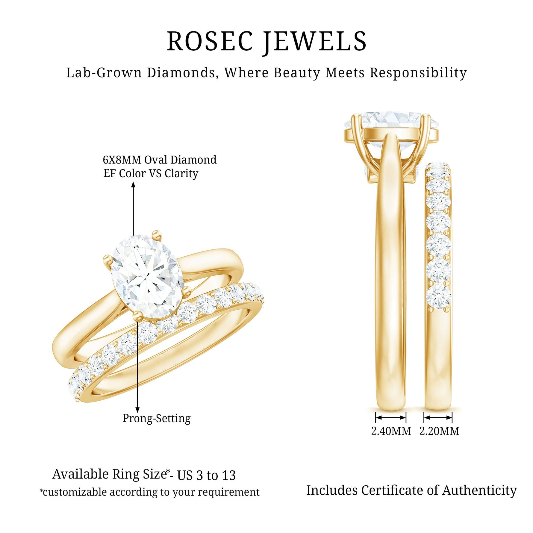 Oval Shape Solitaire Lab Grown Diamond Bridal Ring Set