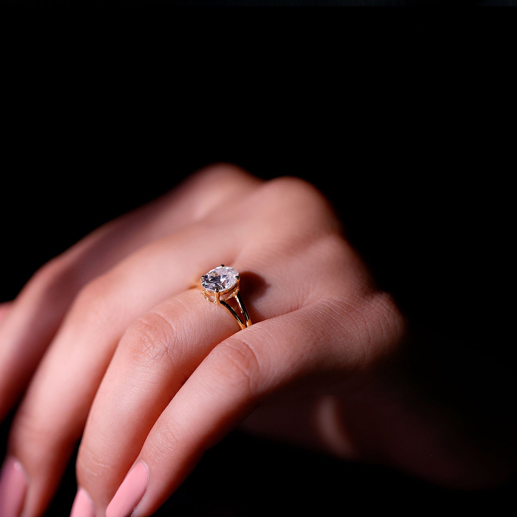 Oval Lab Grown Diamond Solitaire Ring in Split Shank