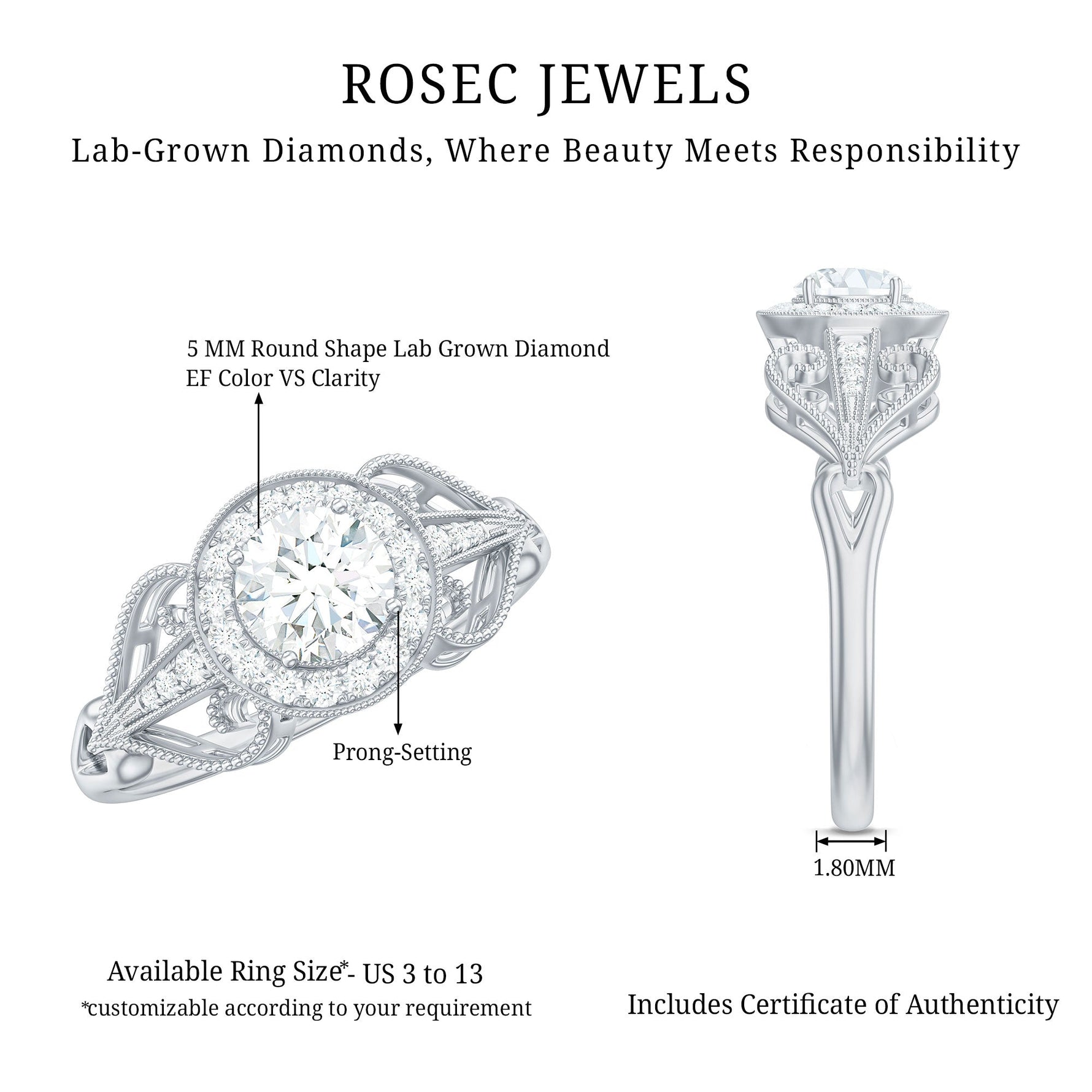 Vintage Inspired Engagement Ring with Lab Grown Diamond