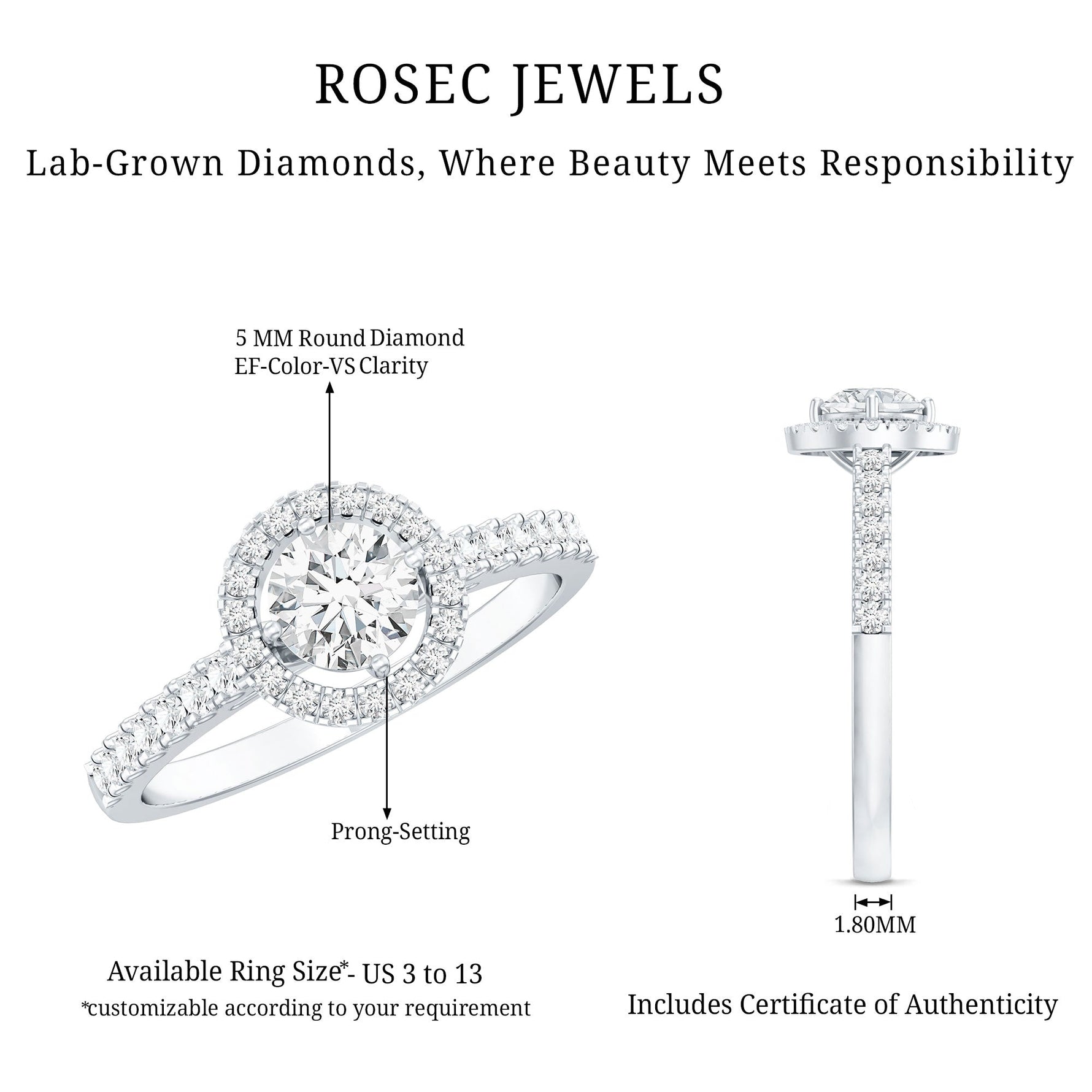 5MM Lab Grown Diamond Engagement Ring with Halo