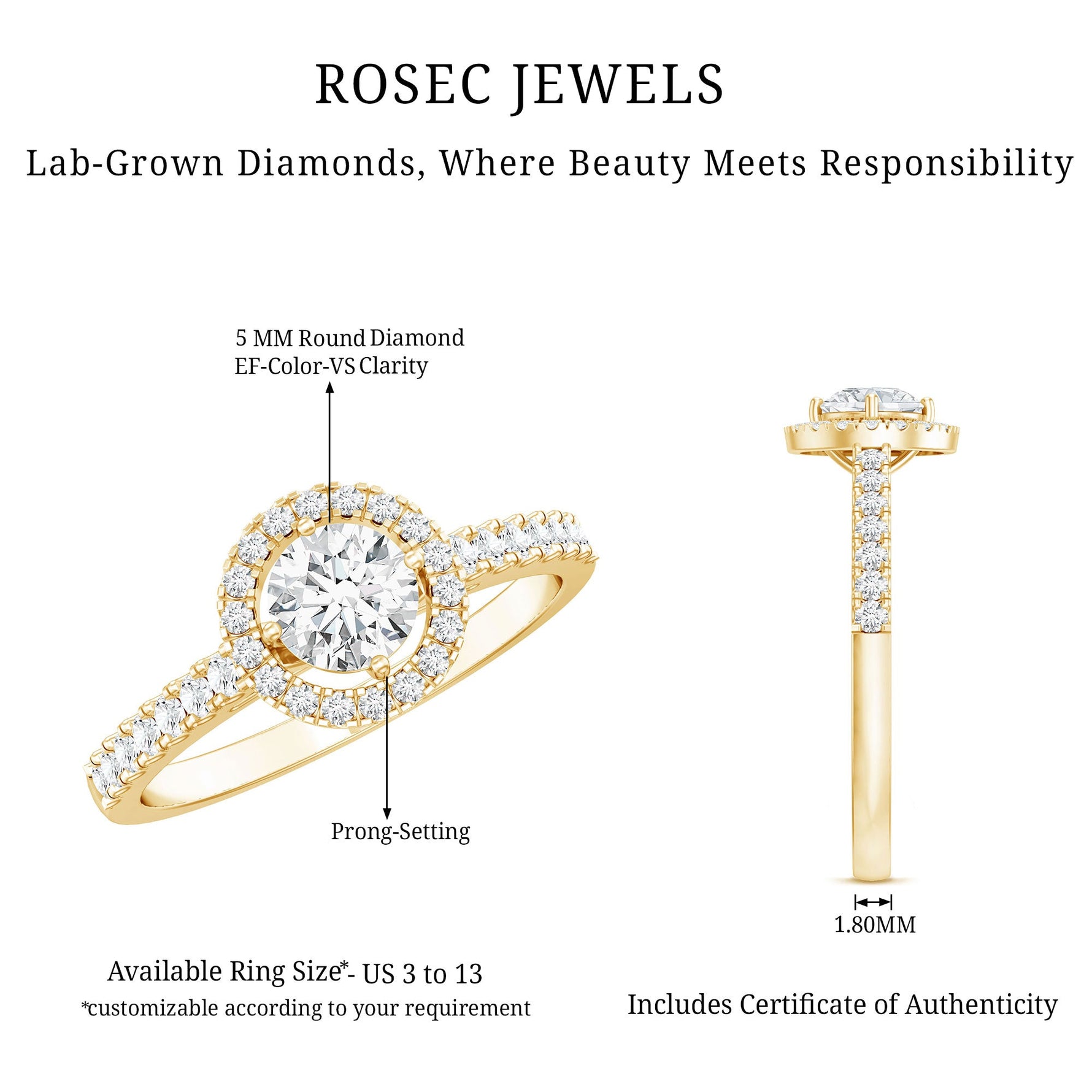 5MM Lab Grown Diamond Engagement Ring with Halo