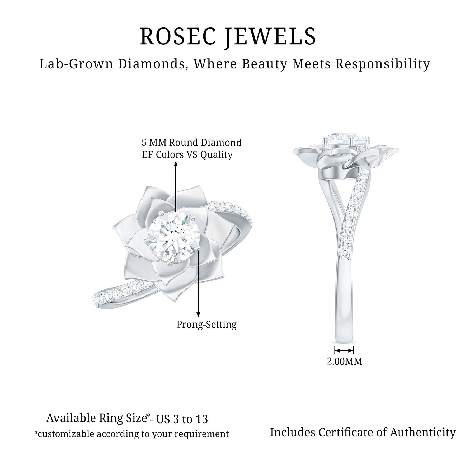 Lab Grown Diamond Nature Inspired Floral Bypass Ring
