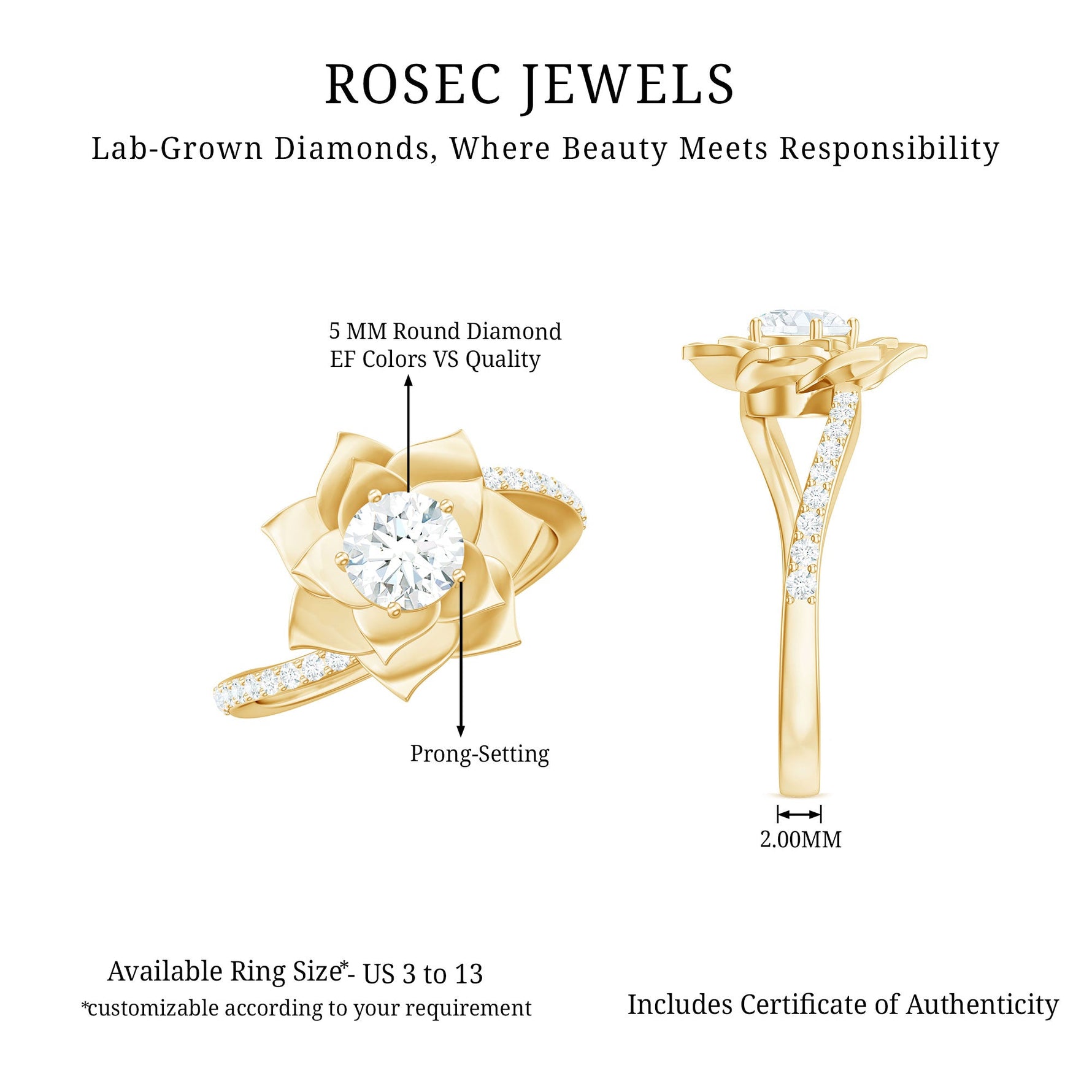 Lab Grown Diamond Nature Inspired Floral Bypass Ring