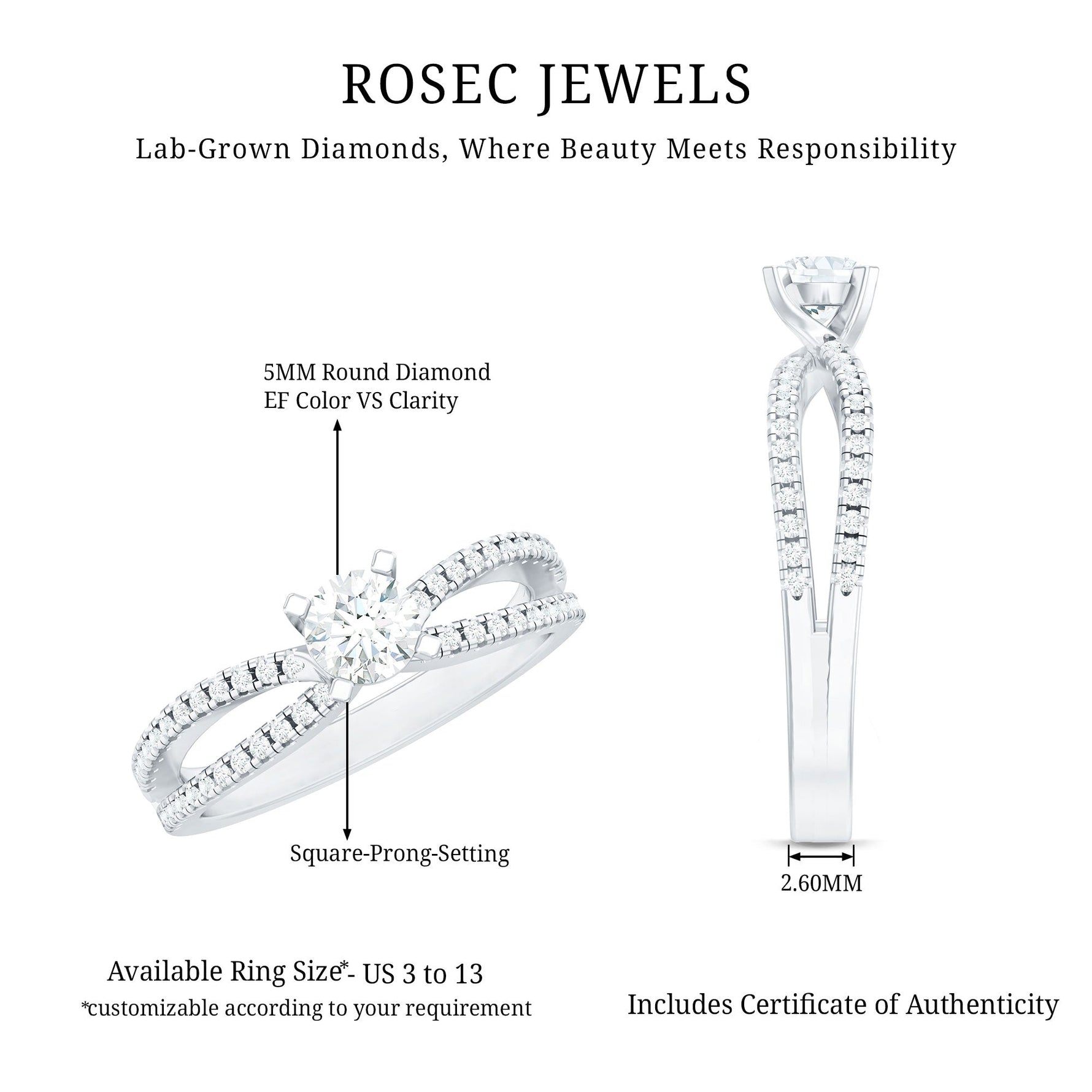 Solitaire Lab Grown Diamond Split Shank Engagement Ring