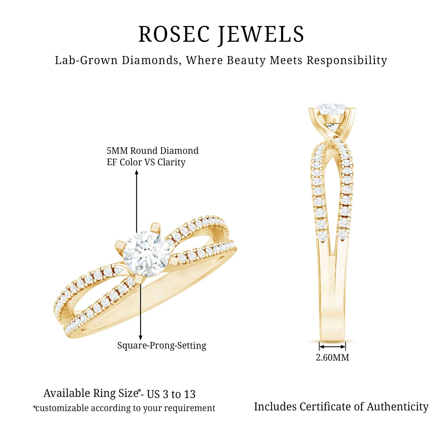 Solitaire Lab Grown Diamond Split Shank Engagement Ring