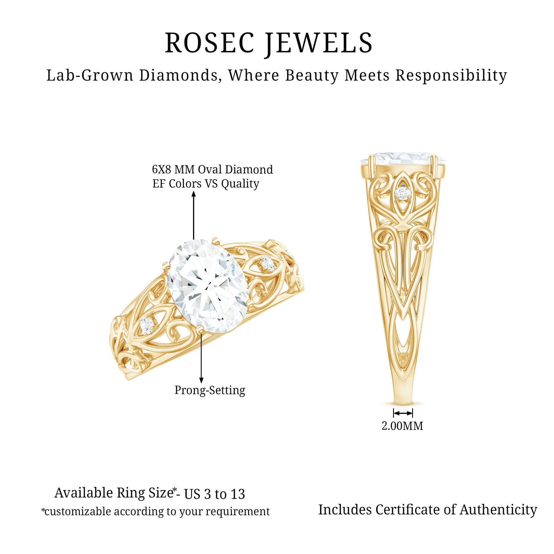 Antique Style Lab Grown Diamond Solitaire Engagement Ring