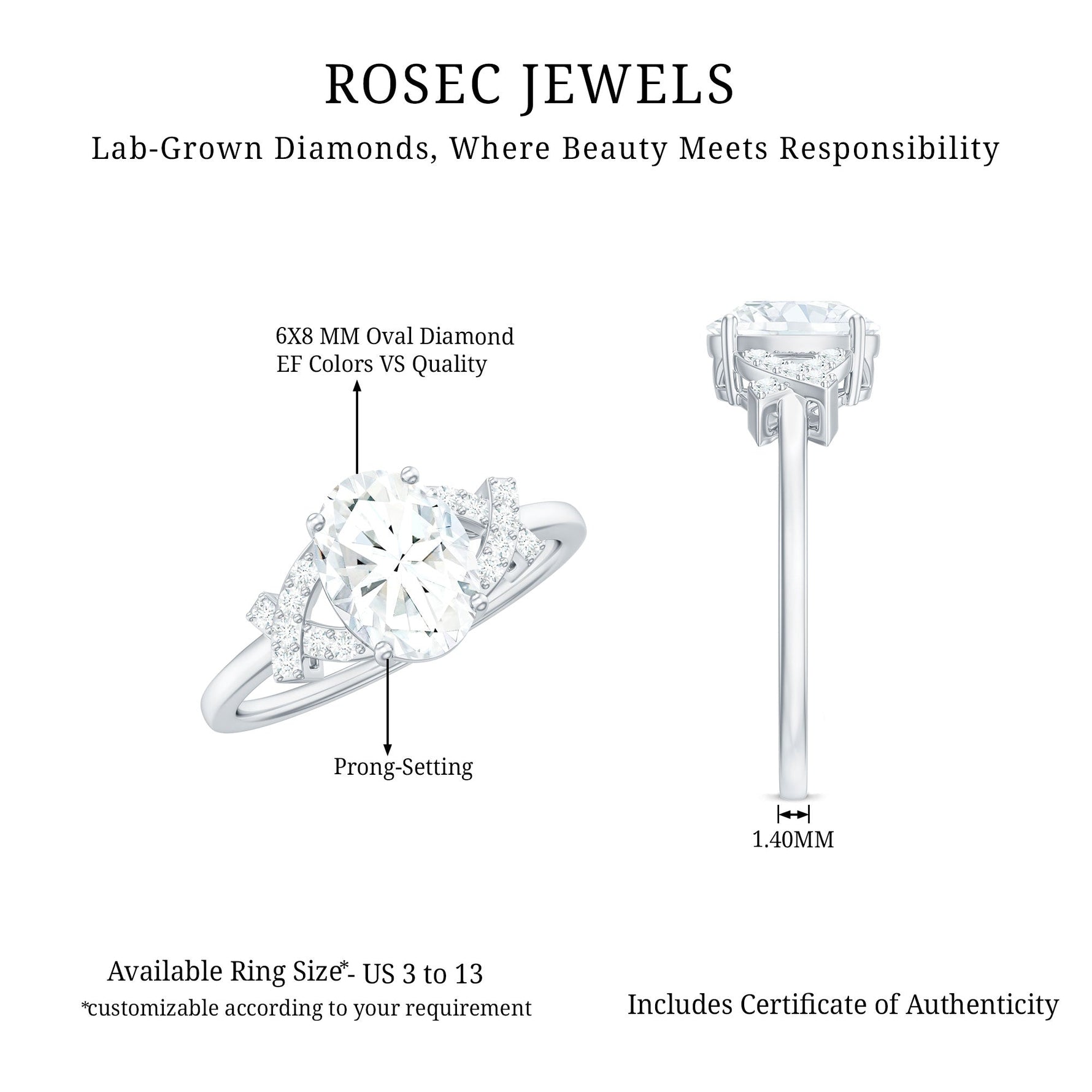 Oval Shape Lab Grown Diamond Solitaire Ring in Split Shank