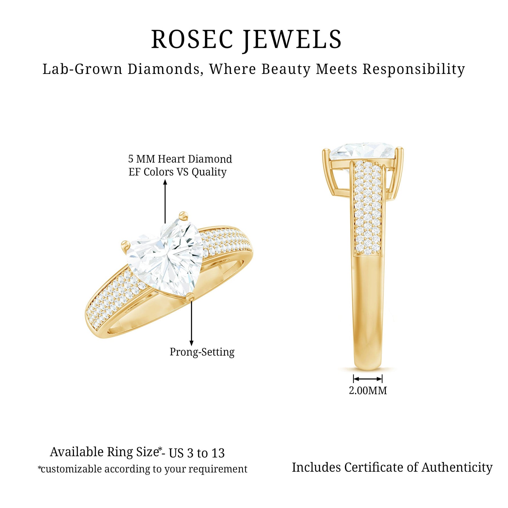 Heart Shape Lab Grown Diamond Solitaire Ring with Side Stones