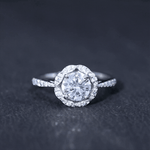 Certified Moissanite Designer Engagement Ring with Scalloped Halo