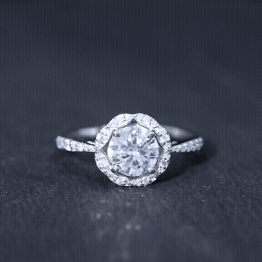 Certified Moissanite Designer Engagement Ring with Scalloped Halo