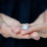 Certified Moissanite Designer Engagement Ring with Scalloped Halo