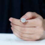 Certified Moissanite Designer Engagement Ring with Scalloped Halo