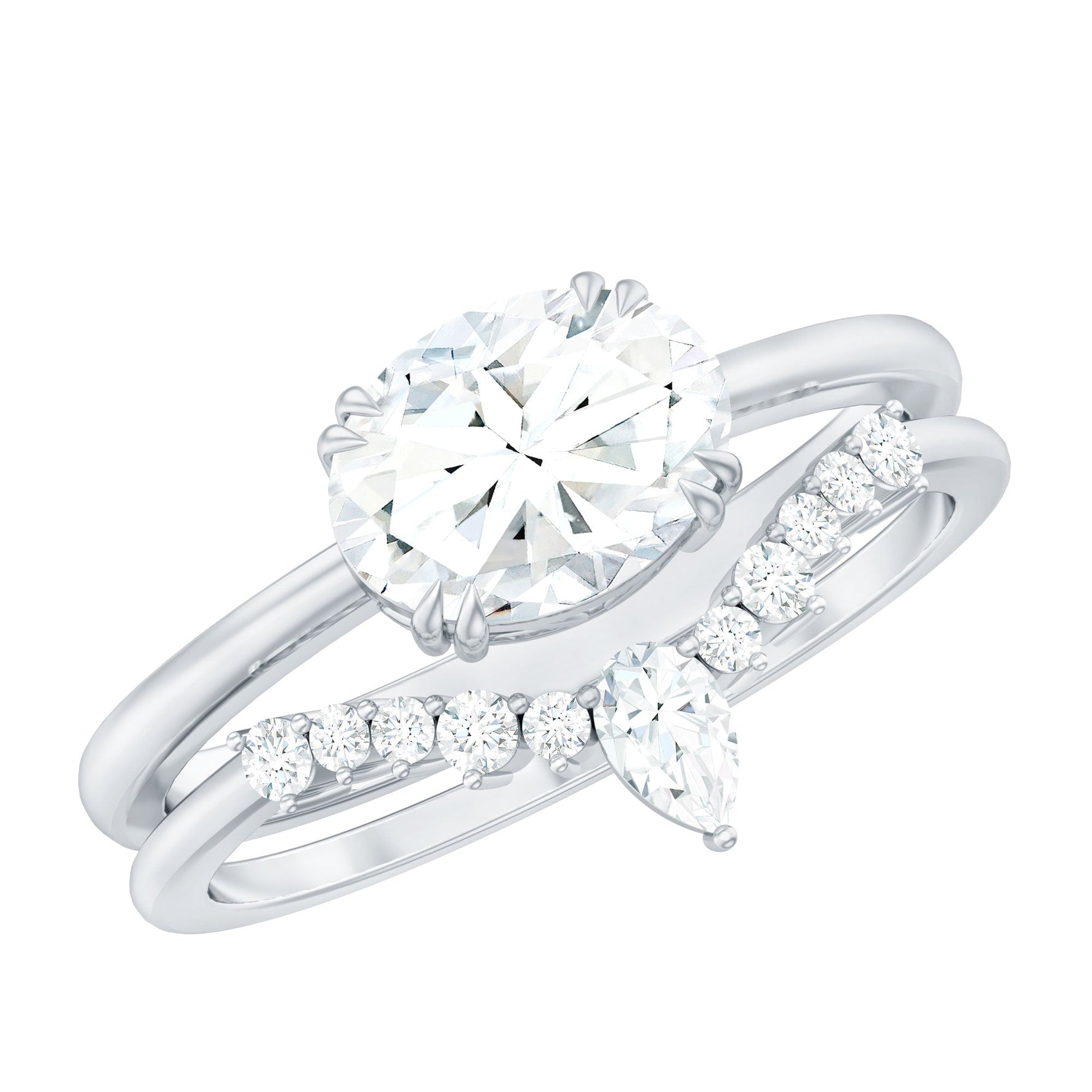 Oval Shaped Moissanite East West Engagement Ring with Band