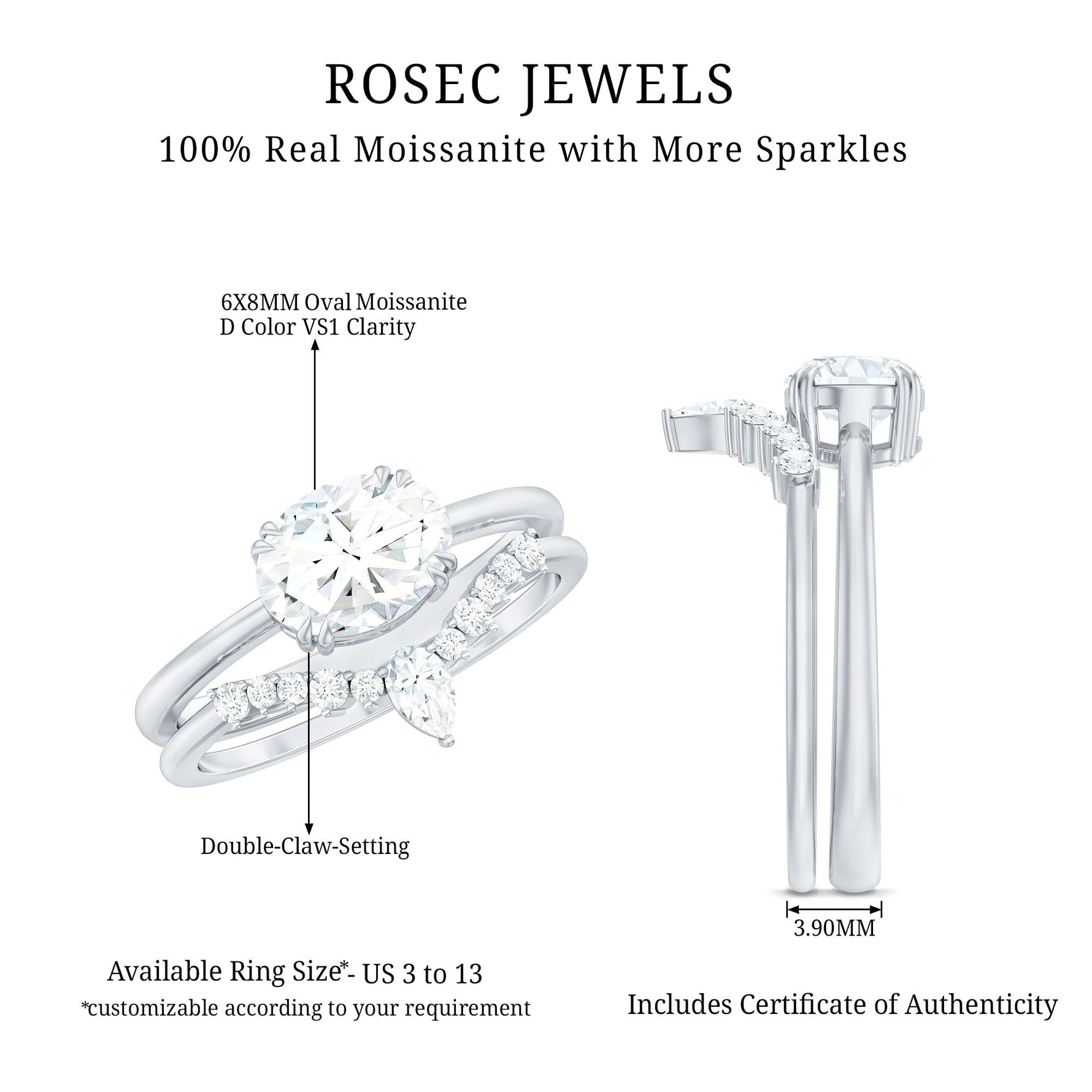 Oval Shaped Moissanite East West Engagement Ring with Band