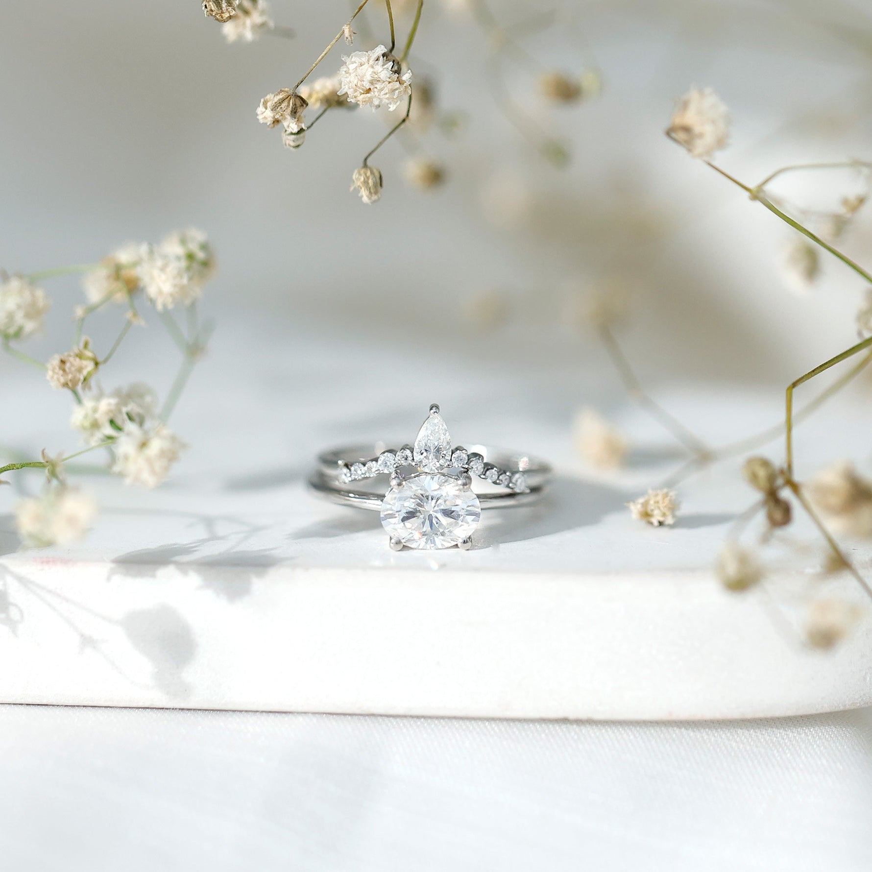 Oval Shaped Moissanite East West Engagement Ring with Band