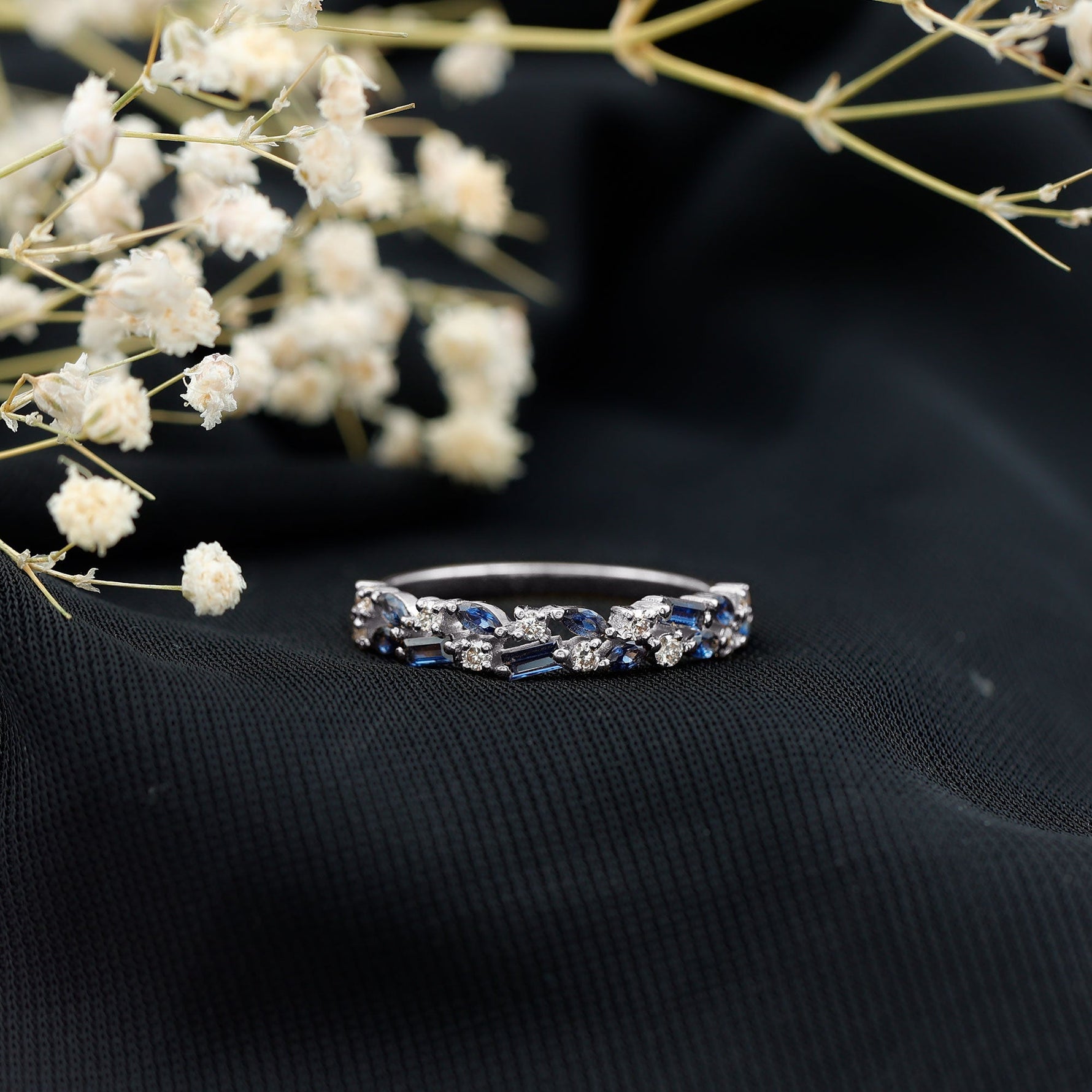 Certified Lab Grown Blue Sapphire Diamond Wedding Ring