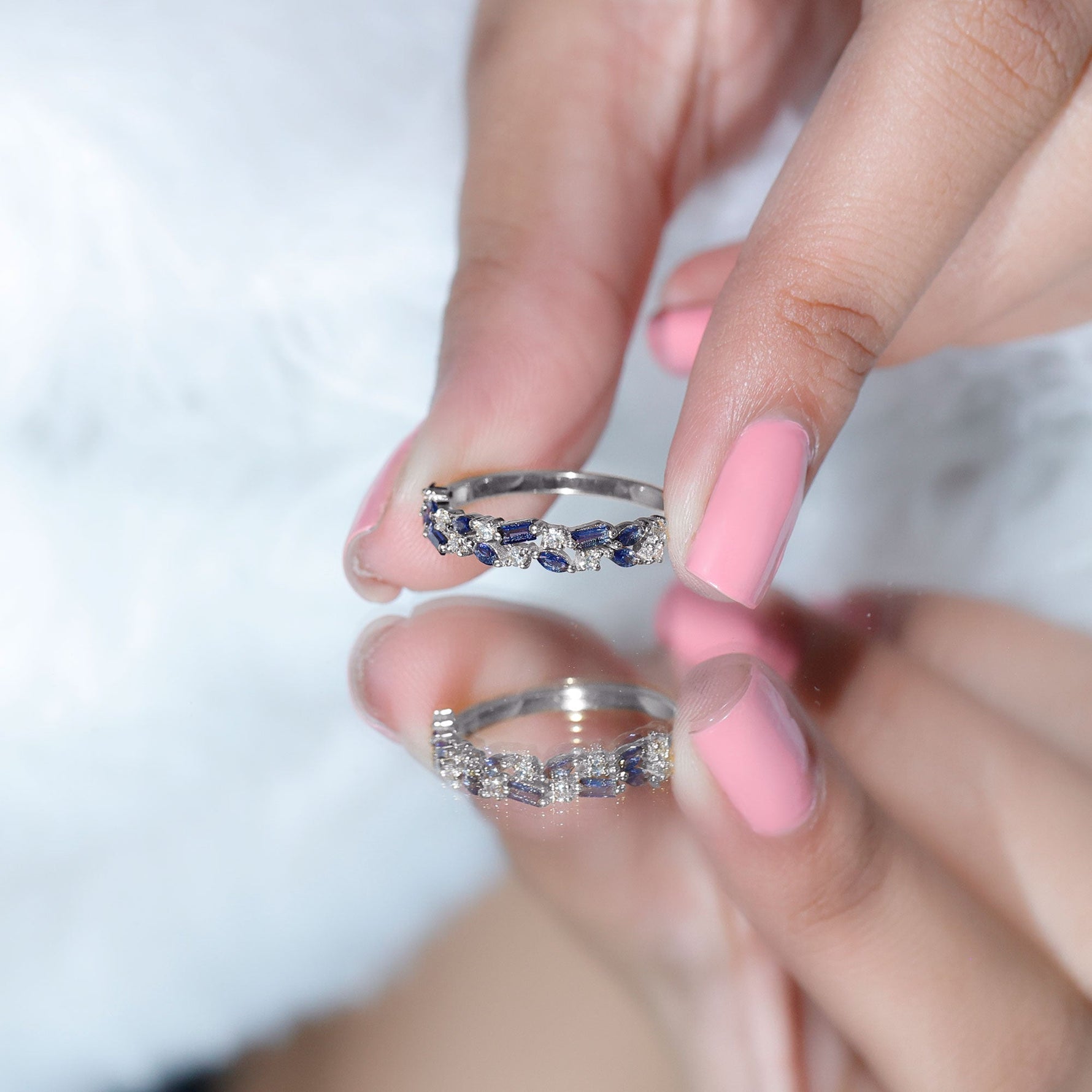 Certified Lab Grown Blue Sapphire Diamond Wedding Ring