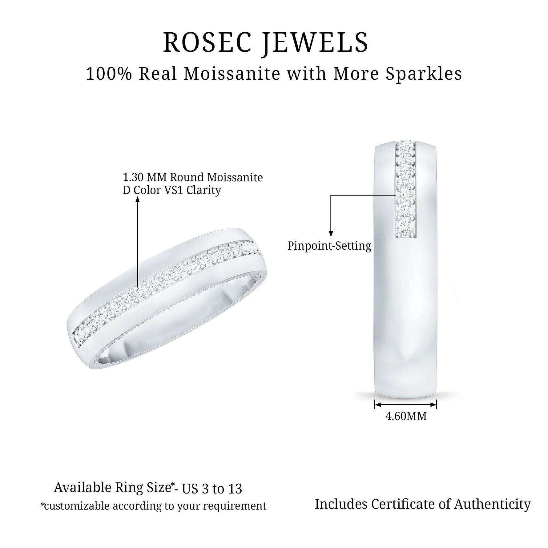 Moissanite Classic Wedding Band Ring For Men