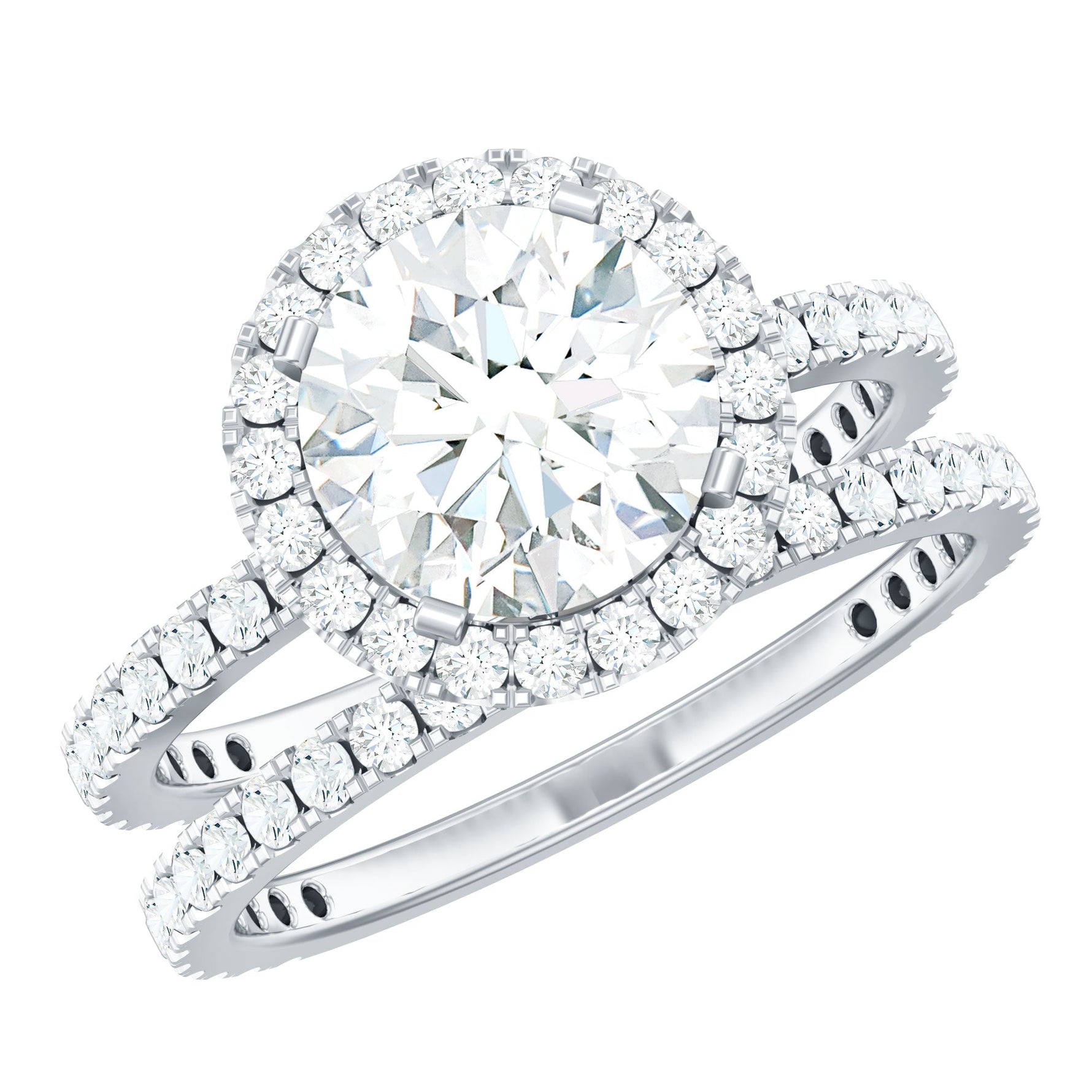 8 MM Round Shape Moissanite Halo Wedding Ring Set