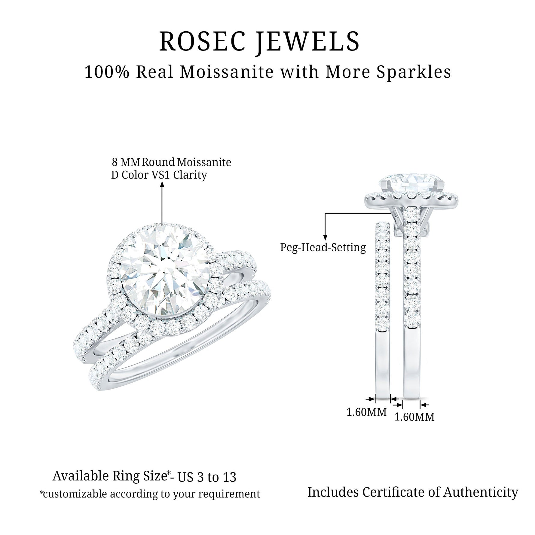 3 CT Moissanite Classic Wedding Ring Set