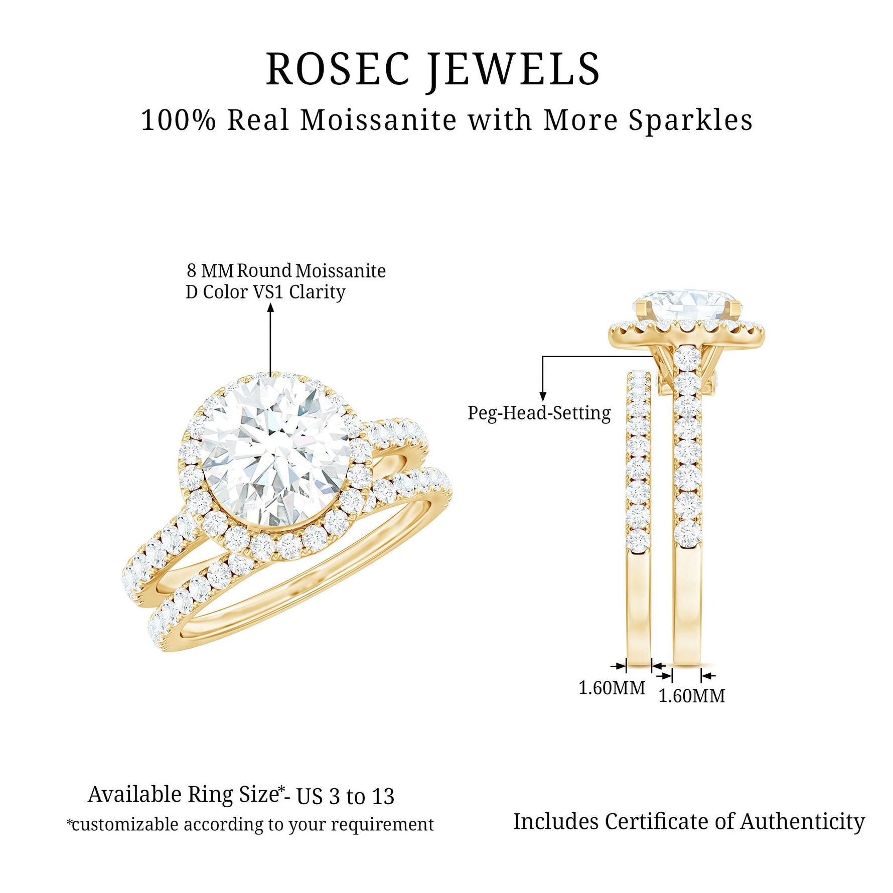 3 CT Moissanite Classic Wedding Ring Set