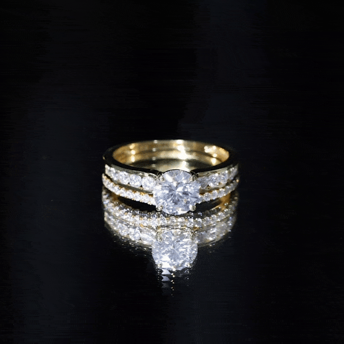 Certified 2 CT Moissanite Engagement Ring with Wedding Band