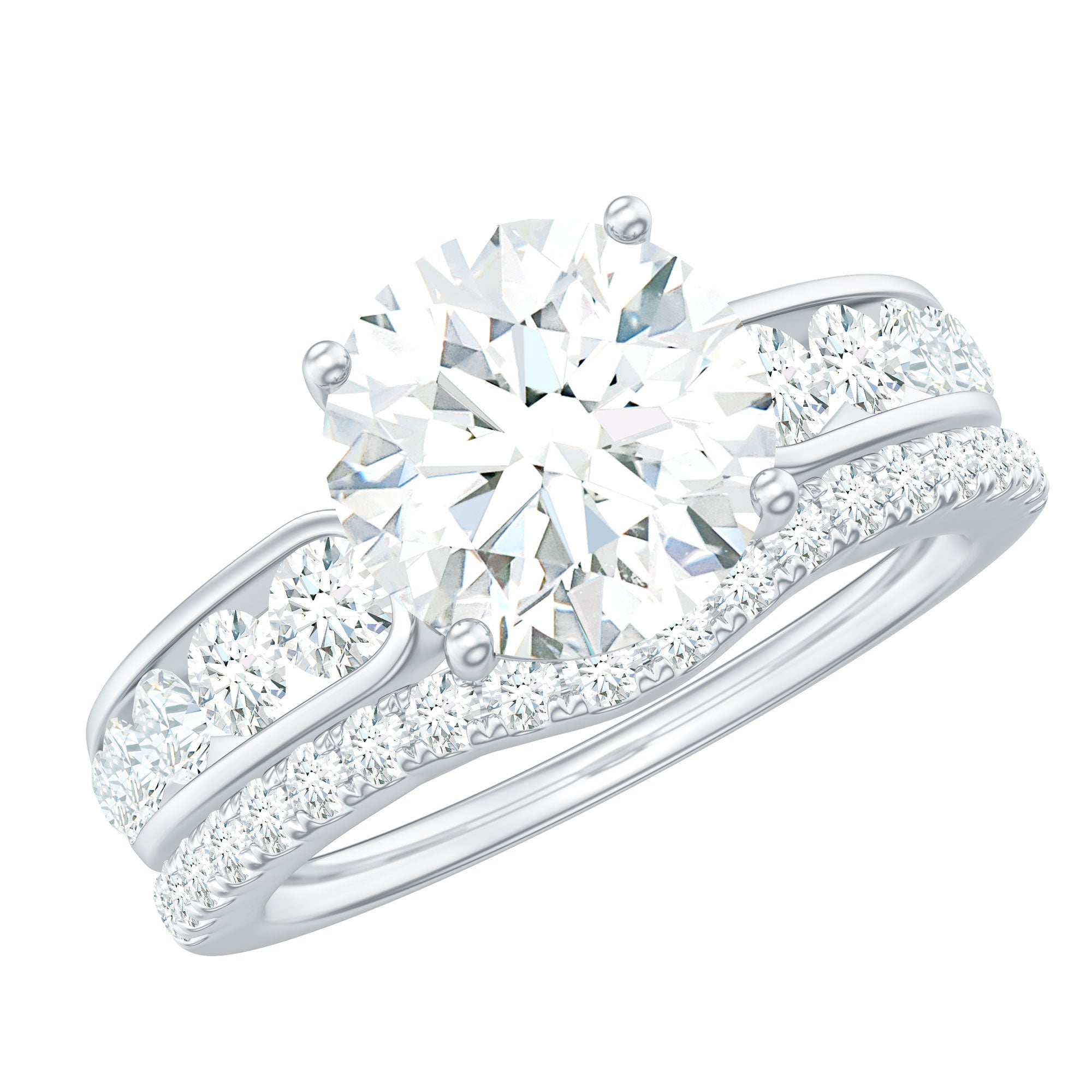 Certified 2 CT Moissanite Engagement Ring with Wedding Band