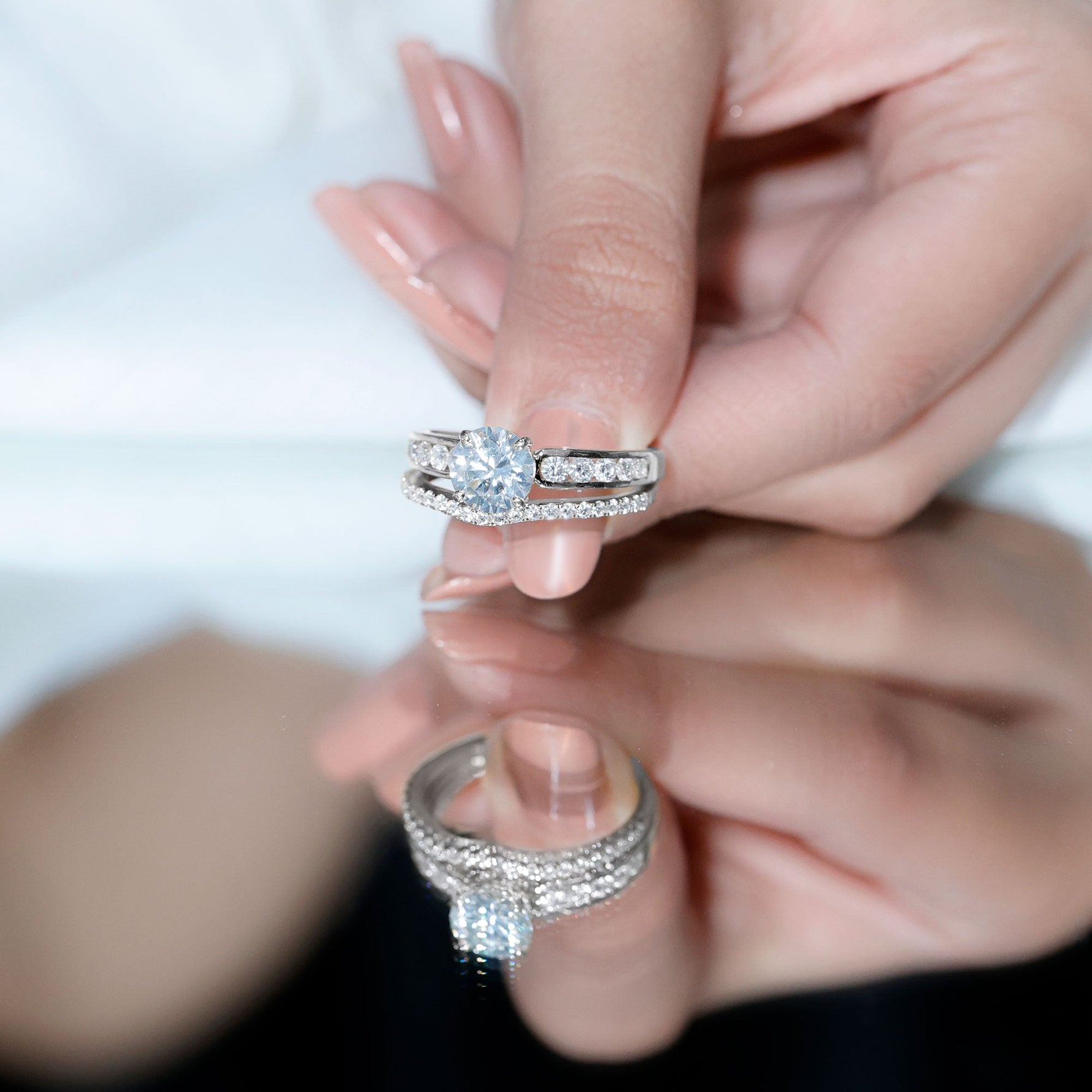 Certified 2 CT Moissanite Engagement Ring with Wedding Band