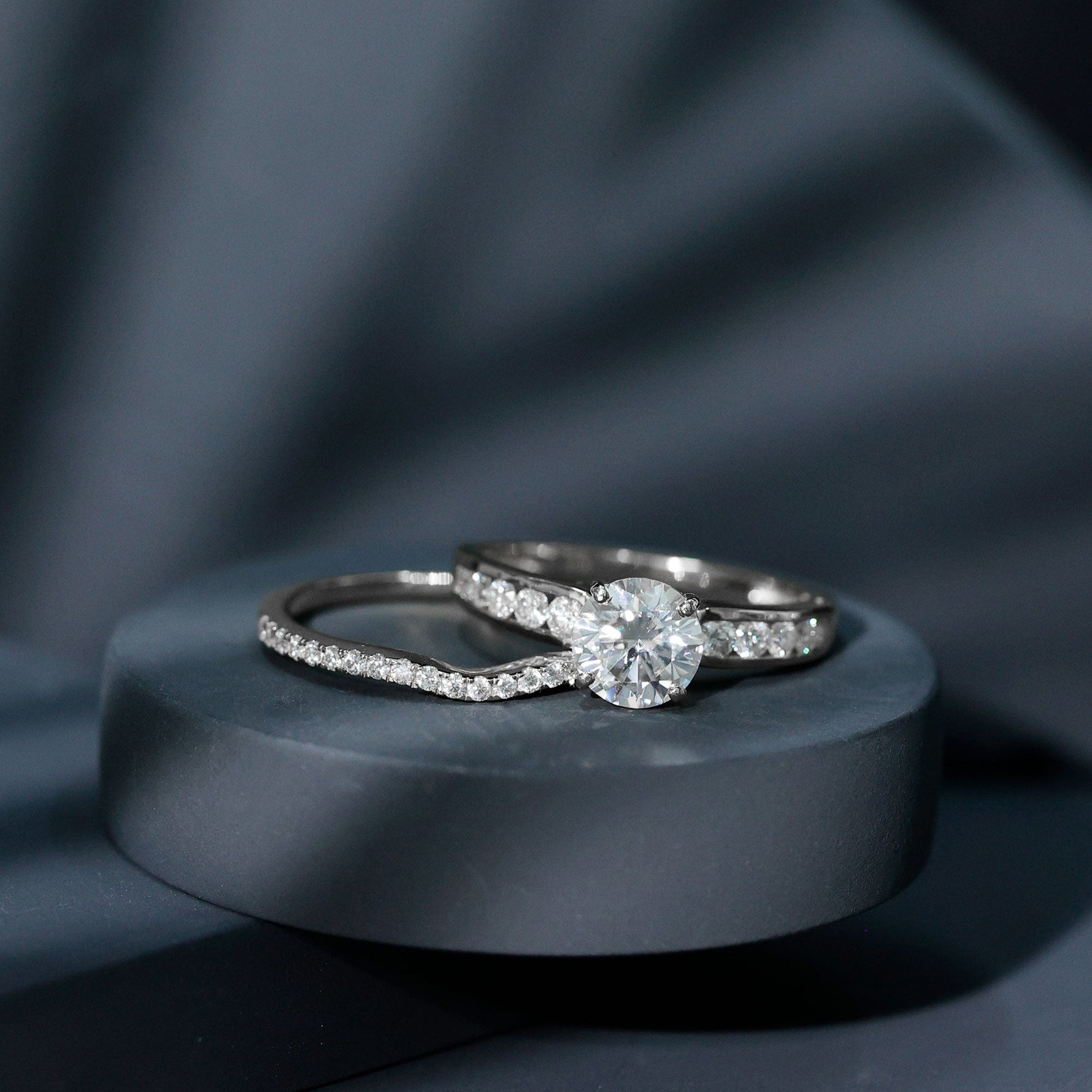 Certified 2 CT Moissanite Engagement Ring with Wedding Band