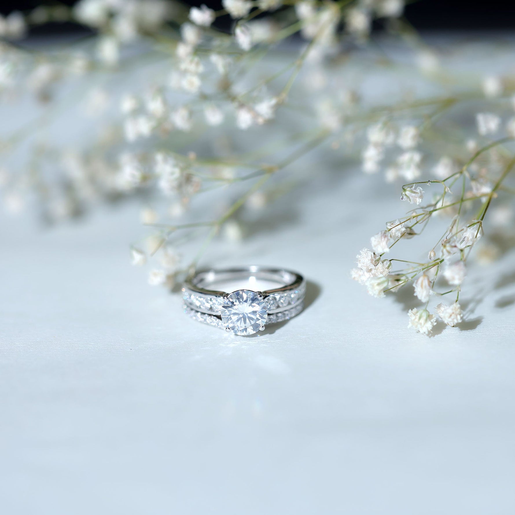 Certified 2 CT Moissanite Engagement Ring with Wedding Band