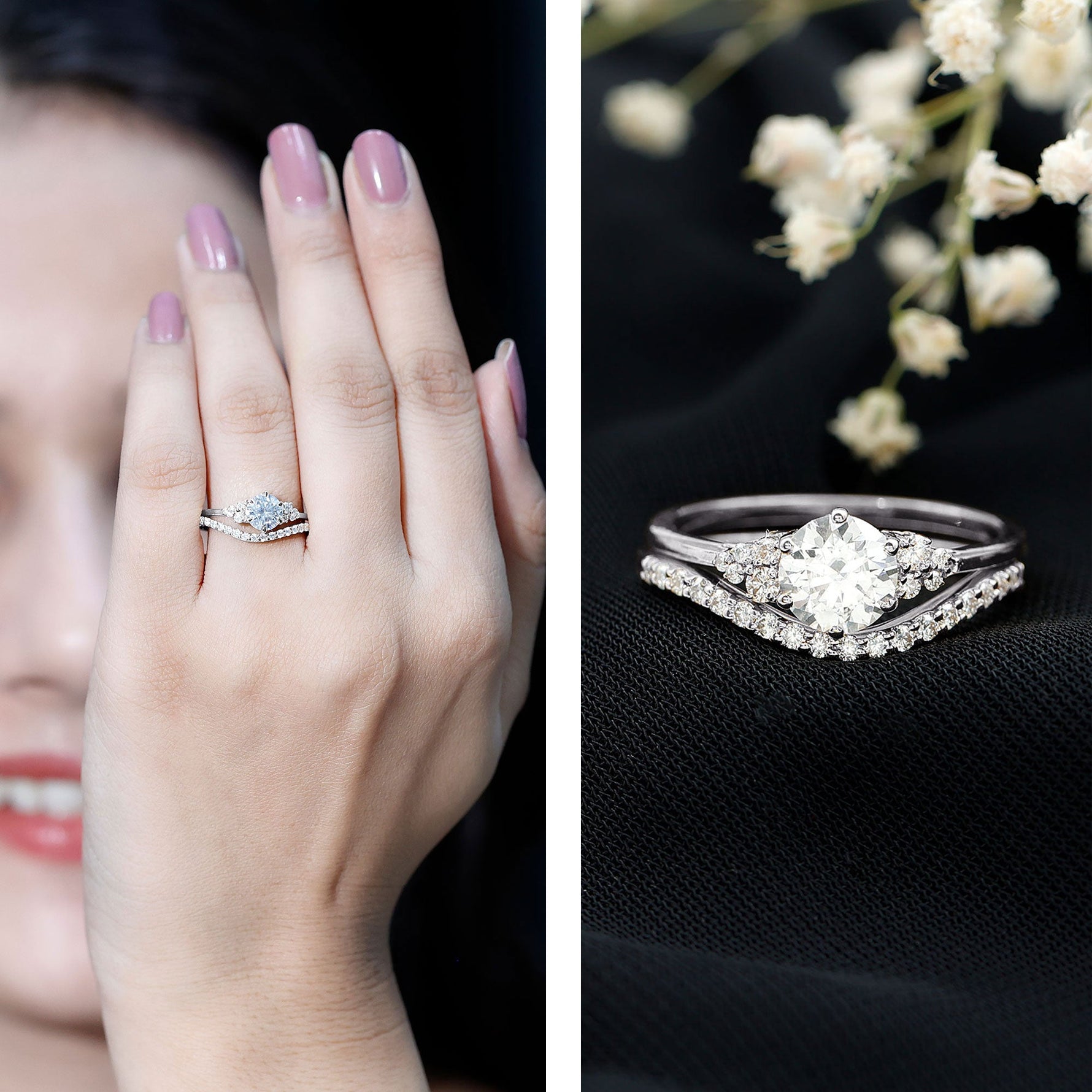 6 MM Round Cut Moissanite Wedding Ring Set For Bride