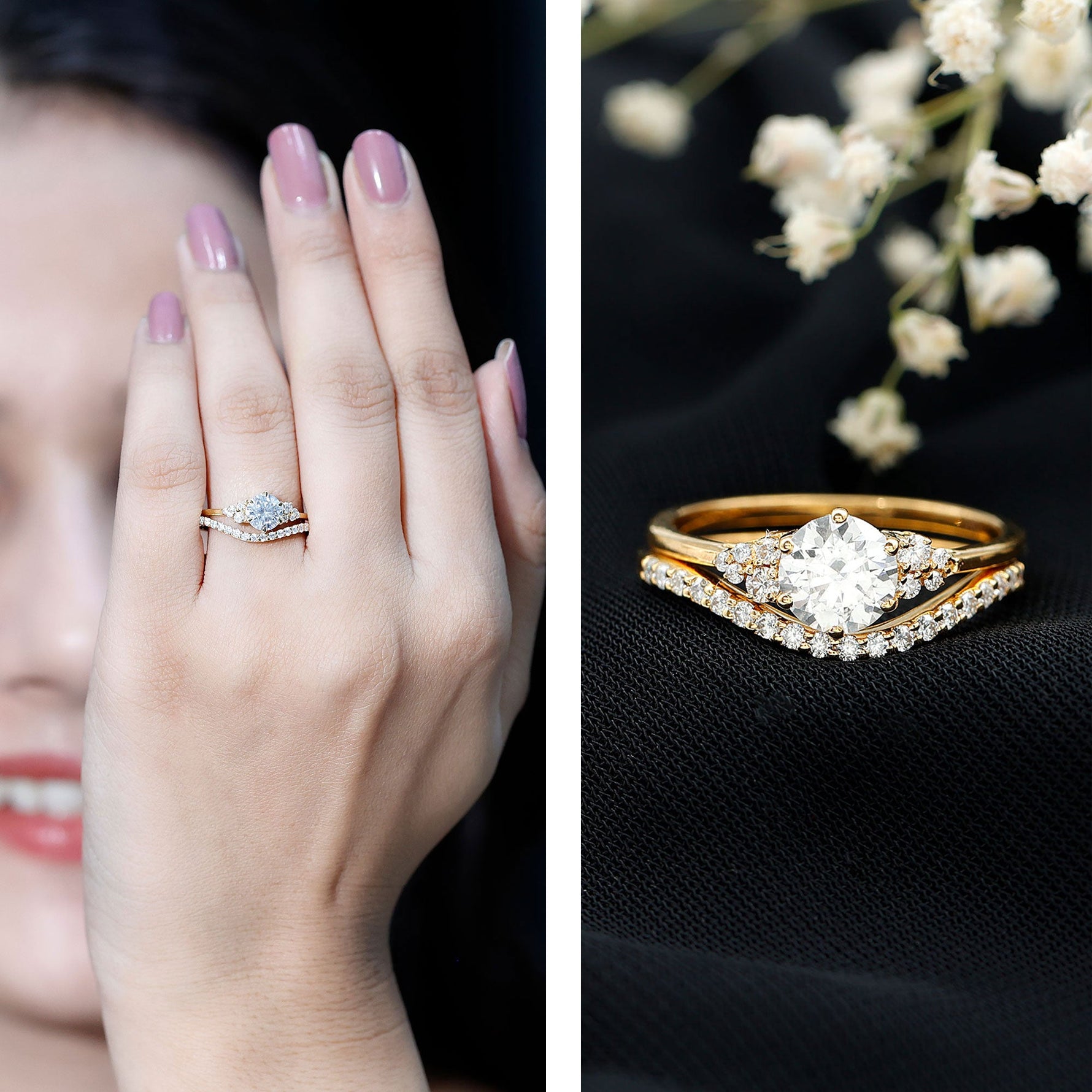 6 MM Round Cut Moissanite Wedding Ring Set For Bride