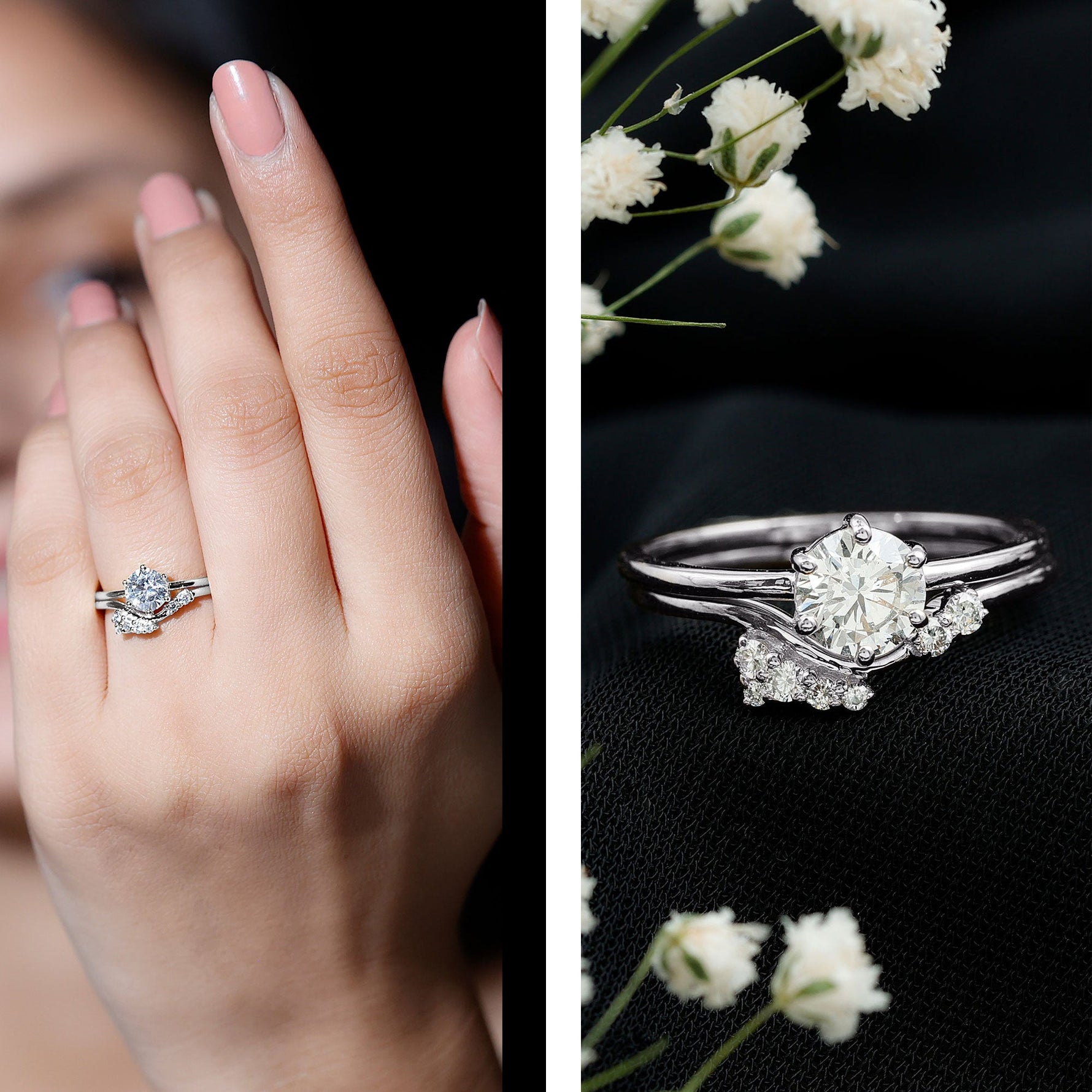 Solitaire Moissanite Wedding Ring Set for Her