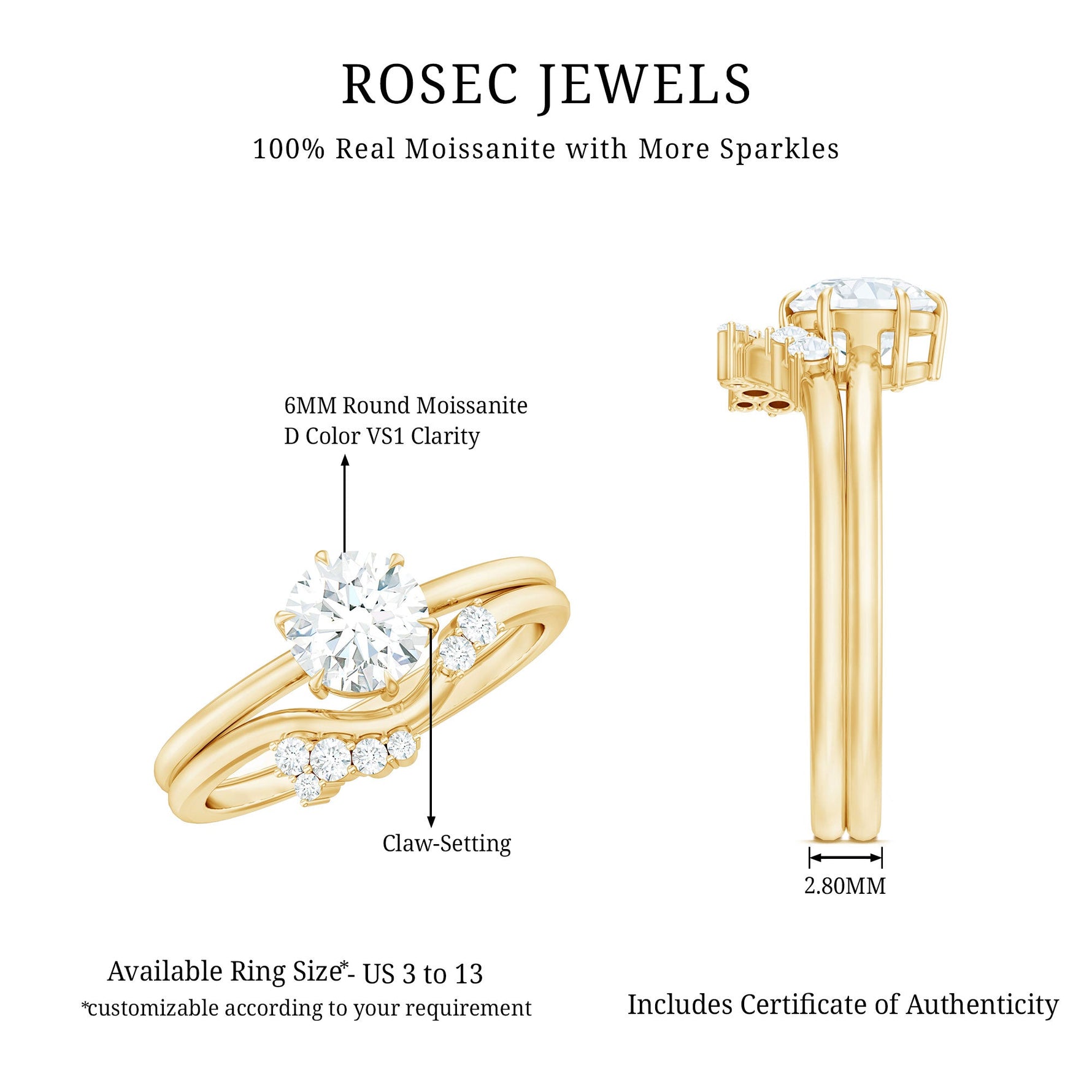 Solitaire Moissanite Wedding Ring Set for Her