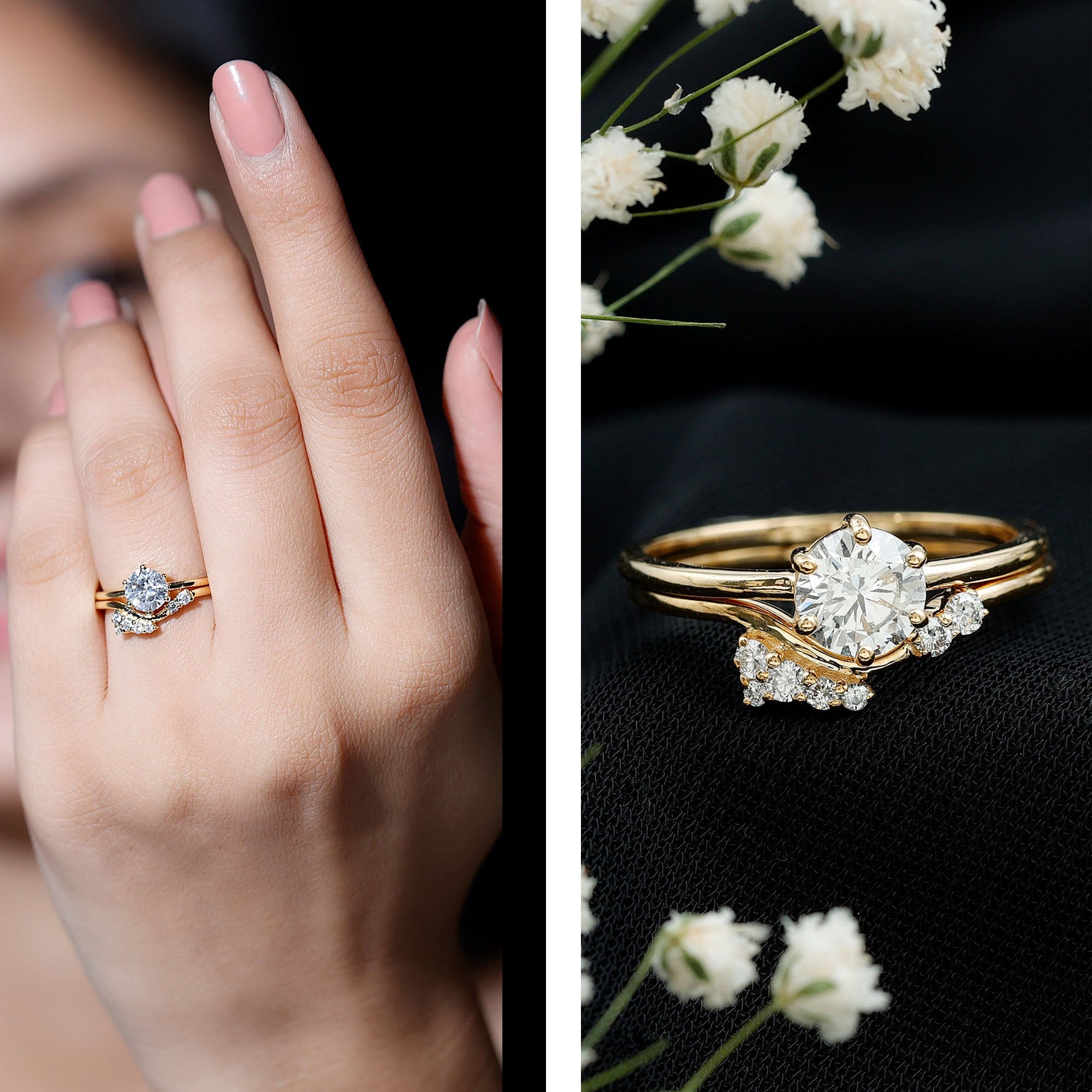 Solitaire Moissanite Wedding Ring Set for Her