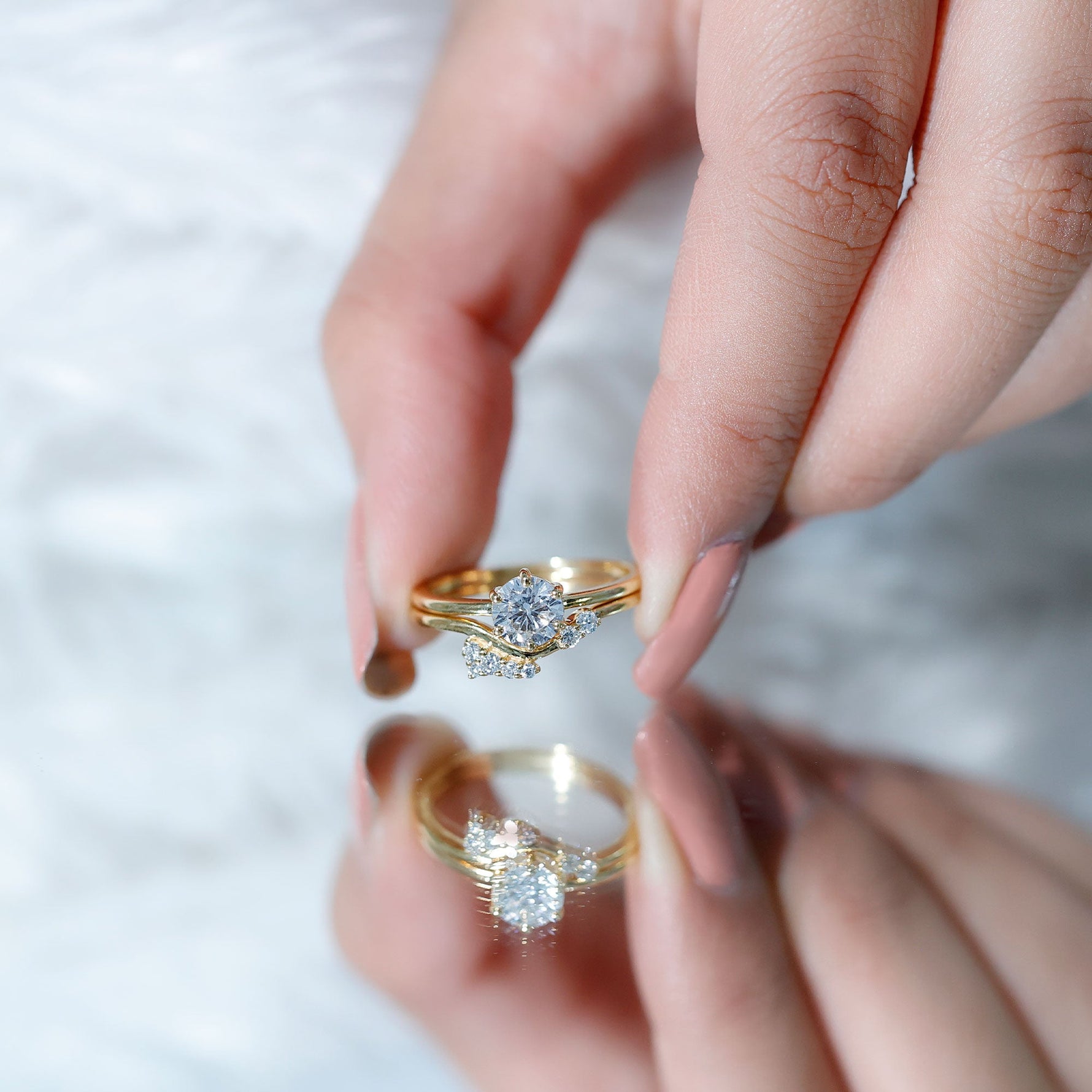 Solitaire Moissanite Wedding Ring Set for Her