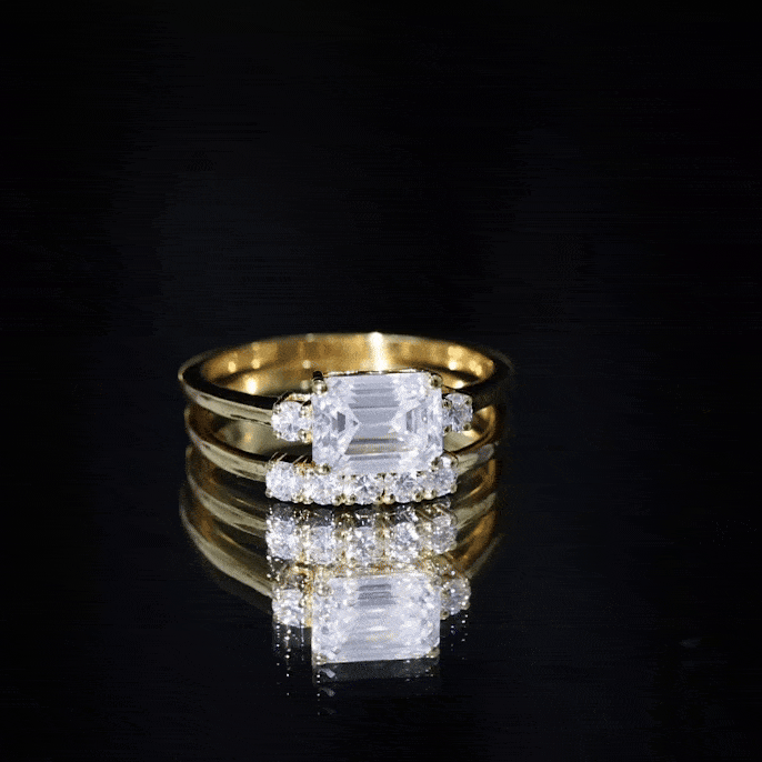 Emerald Cut Moissanite East West Wedding Ring Set