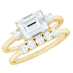 Emerald Cut Moissanite East West Wedding Ring Set