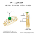 Vintage Looking Emerald Diamond Engagement Wedding Ring Set of 2