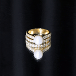 Classic Freshwater Pearl and Moissanite Wedding Ring Set