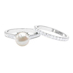 Classic Freshwater Pearl and Moissanite Wedding Ring Set