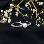 Classic Freshwater Pearl and Moissanite Wedding Ring Set