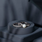 Classic Freshwater Pearl and Moissanite Wedding Ring Set