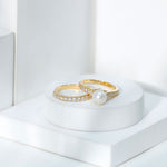 Classic Freshwater Pearl and Moissanite Wedding Ring Set