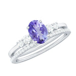 Natural Tanzanite Oval Engagement Ring with Wedding Band